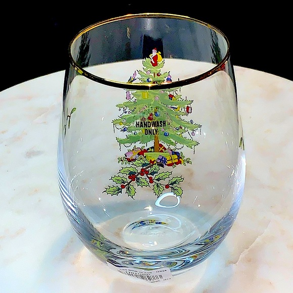 SPODE CHRISTMAS TREE STEMLESS WINE GLASS 18 oz NEW - Picture 3 of 6